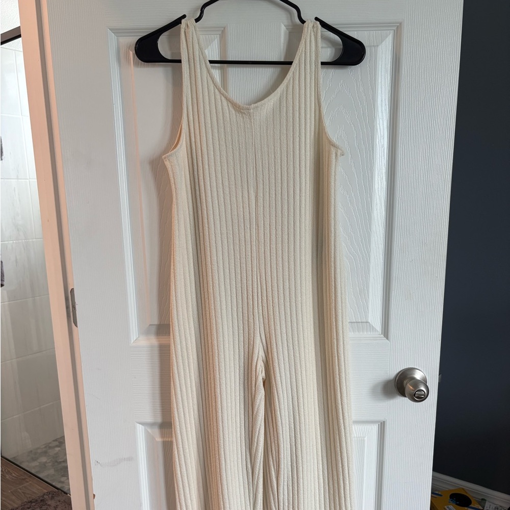 Zara Ribbed Cream Jumpsuit